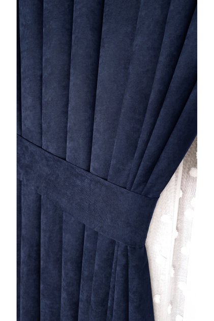 Navy Blue Velvet Textured Background Curtain Single Panel 1/2 Seyrek Pi̇le Plain Simple Suitable for Any Room