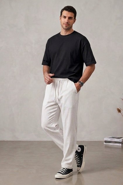 Men's Comfortable Linen Trousers 1528 - White