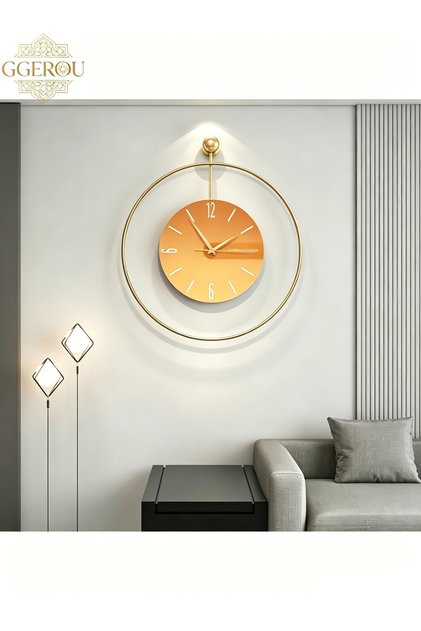 Large Wall Clocks Non-Ticking Silent,23 inch Oversized Metal Round European Industrial Wall Clocks,for Home Kitchen Living Room Office Decor (golden)