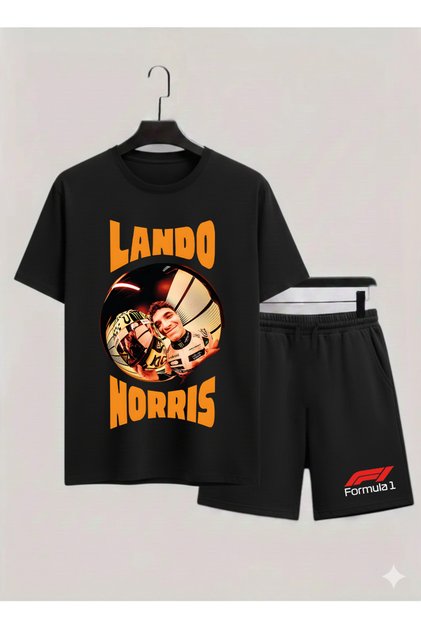 Lando Norris Printed 100% Cotton Crewneck Kids T-Shirt-Shorts F1 Dual Set