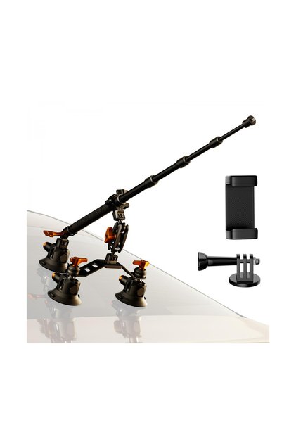 3 in 1 Suction Cup Mount Kit + Extension Pole - Aksiyon Kamera Araç Üstü Montajı + Uzatma Çubuğu