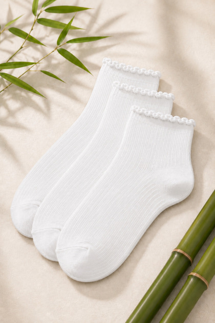 3 Pairs Bamboo Seamless Lettuce Elastic Summer Women's College Socks