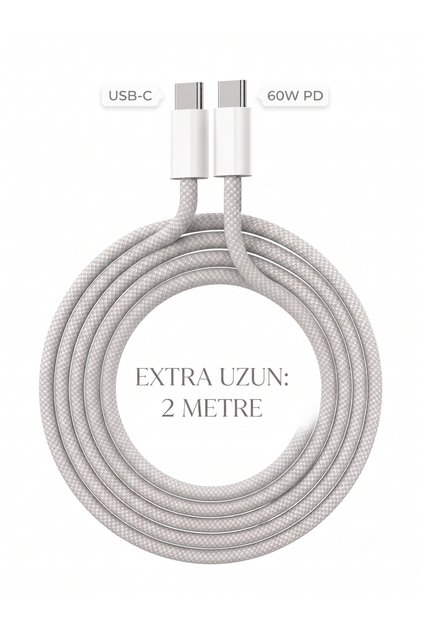 iPad/iPhone 15/16 Plus/17E/17 Air/17 Pro Max/18 Duo Uyumlu 60w 2 Metre Hızlı Şarj Kablosu Örgü Usb-C Type-C