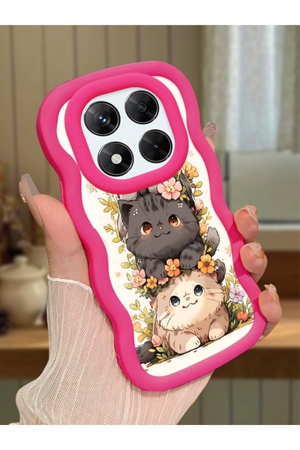 Redmi Note 14 Pro 4g Compatible Case with Camera Protector Red Silicone Couple Phone Case Cat Pattern