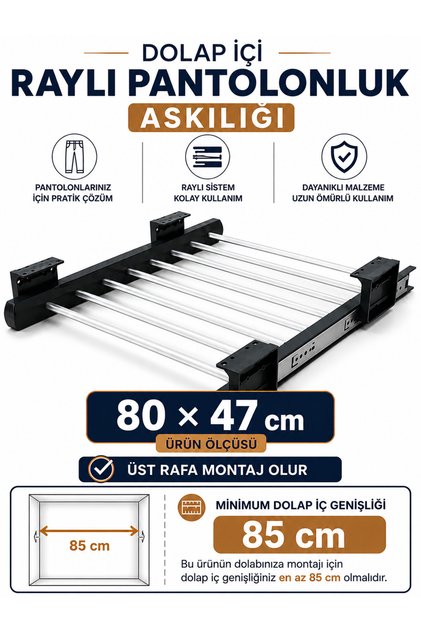 Dolap İçi Raylı Pantolon Askılığı Düzenleyici 80x47 cm – Gardırop Organizeri