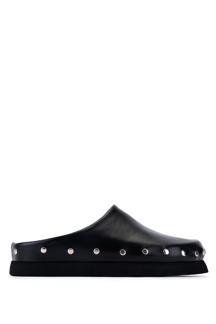 Women's Genuine Leather Black Flat Slippers