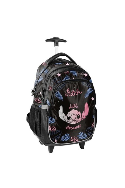 Ghiozdan tip troler cu roți, model Little Stitch negru,