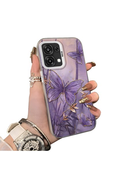 Oppo A6 Pro 5g Compatible Silicone Edge Hard Back Case Couple Phone Case Butterfly Pattern