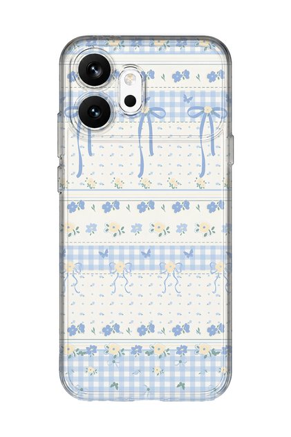 Honor 600 Compatible Blue Bow and Flower Pattern Transparent Phone Case
