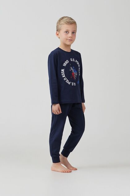 Boy's Pajama Set Printed Navy Blue Long Sleeve Pajama Set Us2638-C-V1