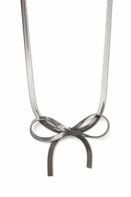 Stylish and Modern Steel Necklace with Snake Chain Bow Detail