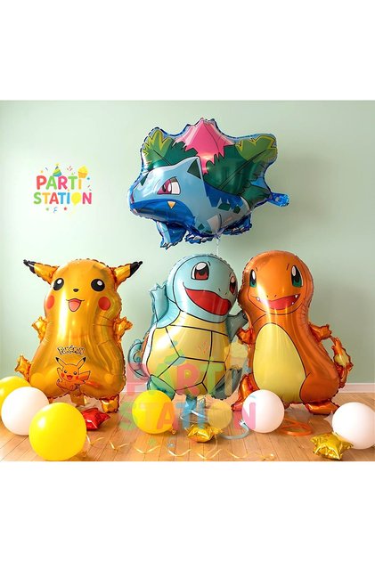 Pokemon Konsept 4'lü Balon Set Pokemon Pikachu Bulbasaur Charmander Squirtle Balon