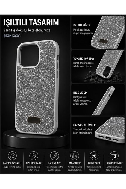 casehometr İphone 13pro max uyumlu Prada Taşlı Siyah Silikon Kılıf