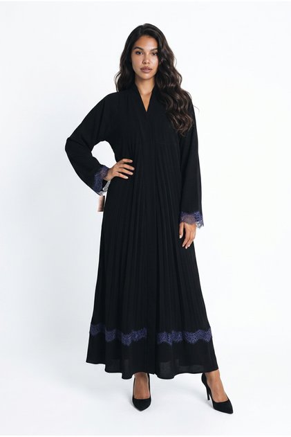 Abaya KluÅŸ Kaserat Lace Navy Blue Wrap, Suitable for All Seasons.