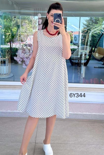 Zero Sleeve Polka Dot Viscose Dress 6Y344