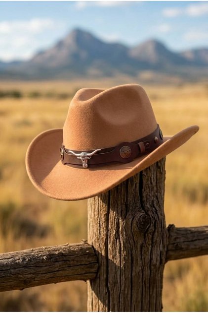 Women's Internally Adjustable Metal Buckle Patterned Cowboy Hat Fedora Hat