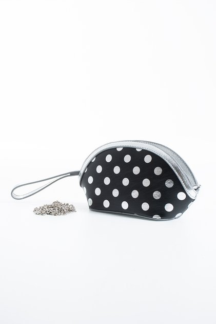 Black Silver Polka Dot Clutch Portfolio Women's Handbag Shoulder Bag Crossbody Bag
