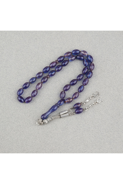 Squeeze Amber Beads Cut Alpaca Tassel 7X11Mm Prayer Beads Blue