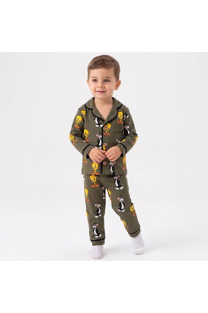 100% Cotton Long Sleeve Buttoned Seasonal Cute Character Patterned Soft Textured Bottom and Top Girls Boys Unisex Baby Pajama Set