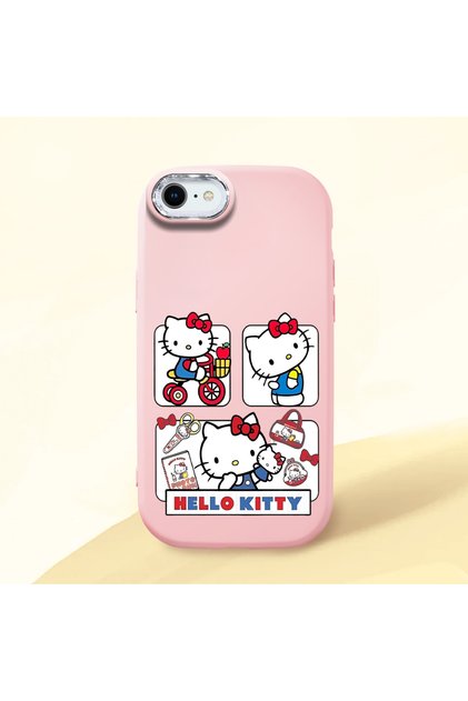 iPhone 7 Compatible Case with Camera Protection Pink Silicone Couple Phone Case with Kitty Pattern