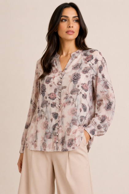 Casual Chic Blouse with Classic Floral Print and Calm Colors