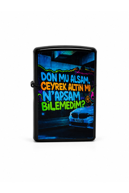 Baskılı Benzinli Metal Çakmak – Klasik Kapaklı Doldurulabilir Çakmak