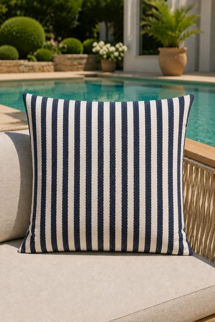 Navy Blue Striped Herringbone Throw Pillow Cover 45X45Cm