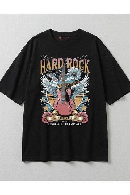 Hard Rock Printed Black Unisex Oversize T-Shirt