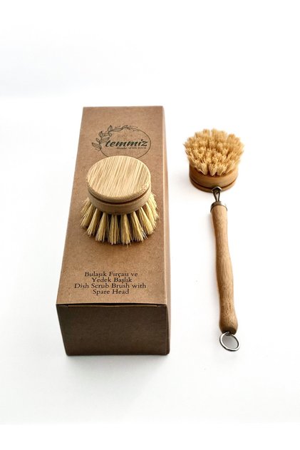 Dish Brush with Replaceable Head, Bamboo Handle, Sisal Brush