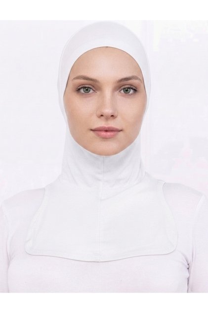 Ninja Bone Boyunluklu Likralı Sporcu Bonesi Kadın Pratik Tesettür Hijab Başörtü Beyaz
