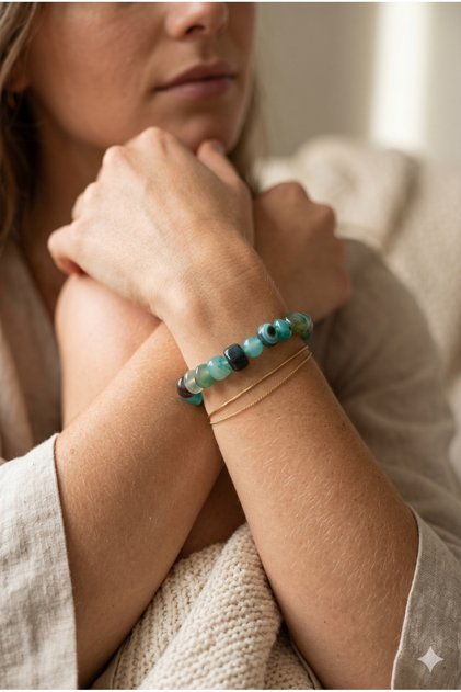 Handmade Green Agate Tumbled Cut Natural Stone Flexible Bracelet