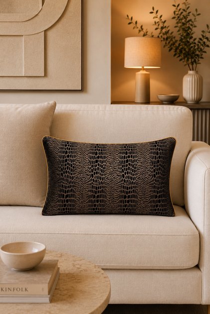 Jacquard Cushion Cover with Abstract Patterned Ribbing