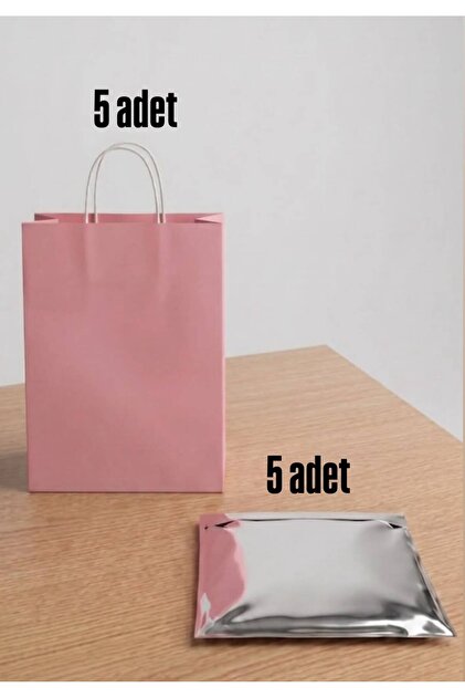 25x31 Cm 5 Adet Pembe Renkli Kraft Çanta,25x35 Cm 5 Adet Gri Renkli Metalize Hediye Poşeti