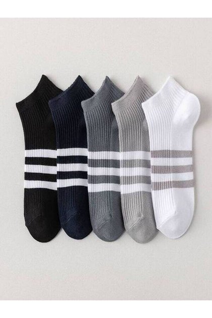 5 Pairs of Men's Socks 3-Stripe Men's Bootie Socks
