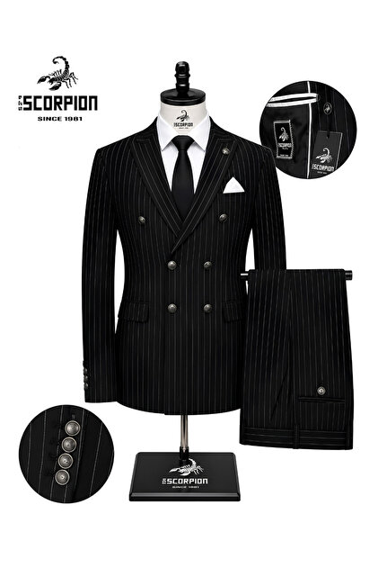 Costum bărbătesc premium din două piese, stil clasic italian, sacou și pantaloni slim fit cu dungi, set complet, ținută elegantă pentru nunți, afaceri, birou, petreceri, evenimente formale, smart casual.