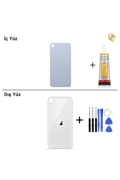iPhone SE 2020 Beyaz Arka Kapak Arka Cam Batarya Kapağı Lazer Kesim Kapak Pil Kapağı + B-7000 Yapıştırıcı + Tamir Seti