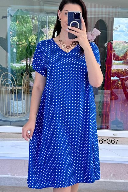 V-Neck Polka Dot Viscose Dress 6Y367