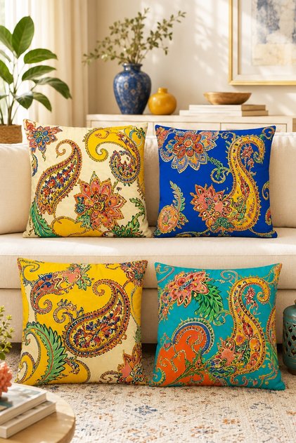 Colorful Ikat Patterned 4-Piece Throw Pillow Cover Set