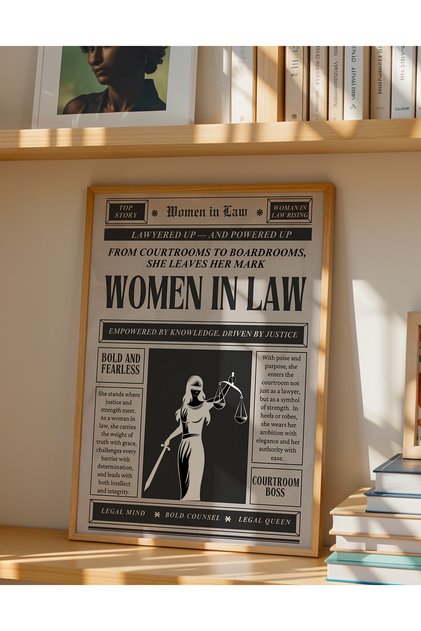 Modern Hukuk Bürosu Duvar Tablosu Serisi - Avukat Ofisi Ham Ahşap Çerçeveli Tablo - Themis & Adalet Terazisi