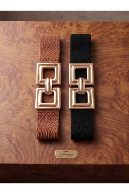 2-Piece Gold Buckle Elastic Women's Belt, Jacket Belt, Shirt Belt, Dress Belt