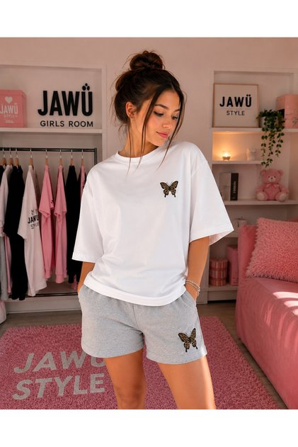 Butterfly Printed Oversize Women's T-Shirt - Shorts Set