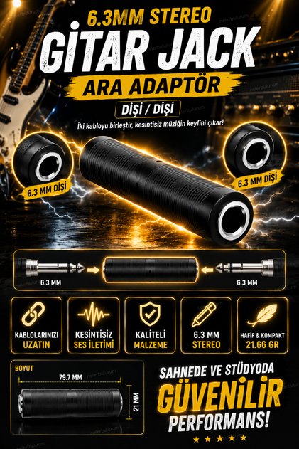 6.3mm Stereo Female to Female Jack Inter-Adapter |   Guitar, Amplifier, Microphone, Mixer, Sound Card, and Audio System Compatible Cable Combiner Extension Apparatus