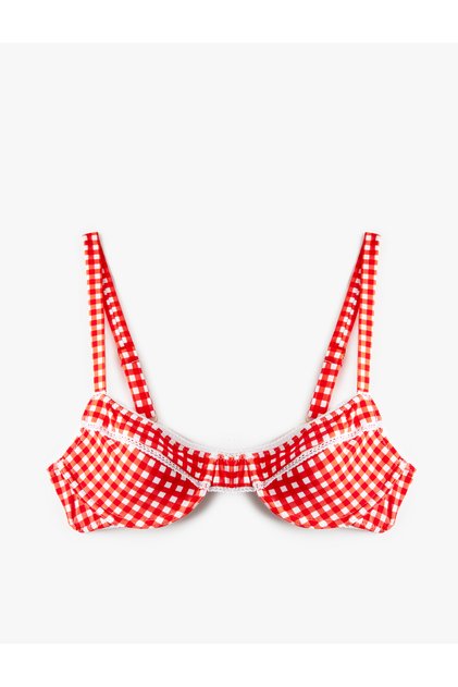 Dantel Detaylı Pötikareli Balenli Bikini Üstü