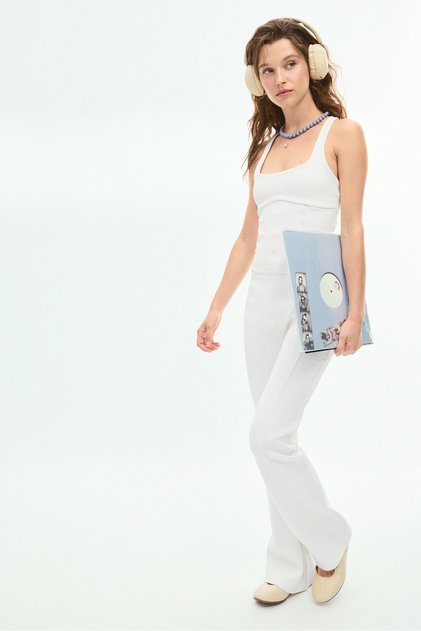 Cotton blend bell bottom leggings with seam detail