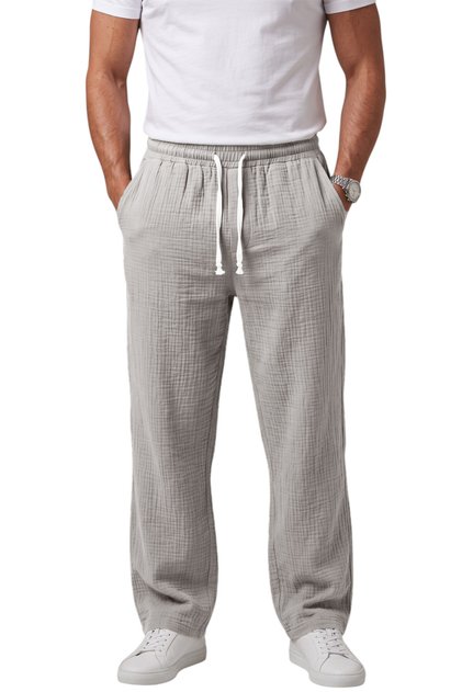 Gray 97% Cotton Muslin Fabric Comfortable Fit Breathable Summer Men's Trousers 2600260