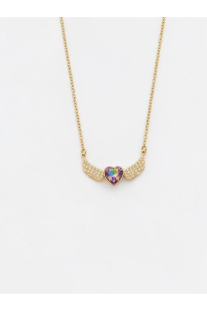 Zircon Stone Angel Wing Heart Necklace Valentine's Day Gift Gold Women's Necklace