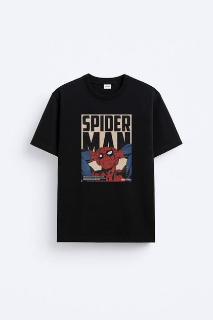 Spider Spider-Man Printed Cotton Black T-Shirt T-Shirt
