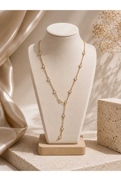Gold Renk Zirkon Detaylı Y Model Kadın Kolye