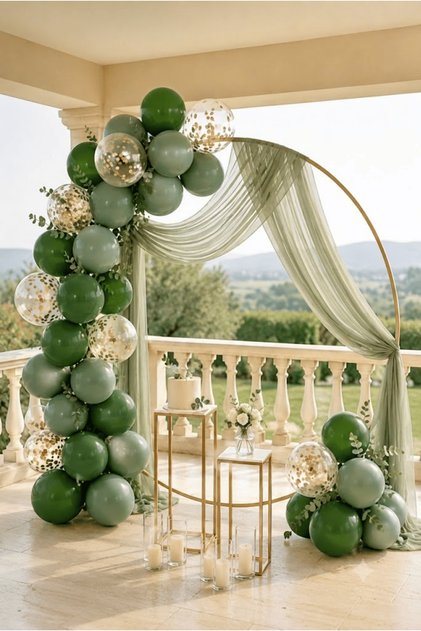 Set of 20 Green Eucalyptus Gold Confetti Transparent Balloons 11 Inch Birthday Engagement Organization Party Decoration