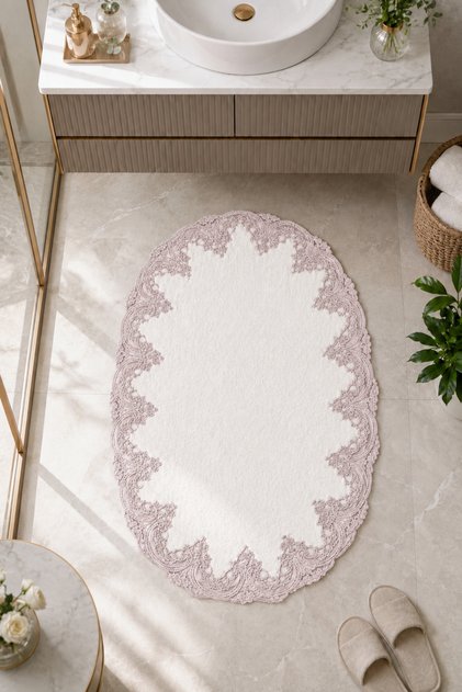 Lace-Up Non-Slip Leather-Based Oval Bath Mat Lace-Up Washable Bath Set Piera